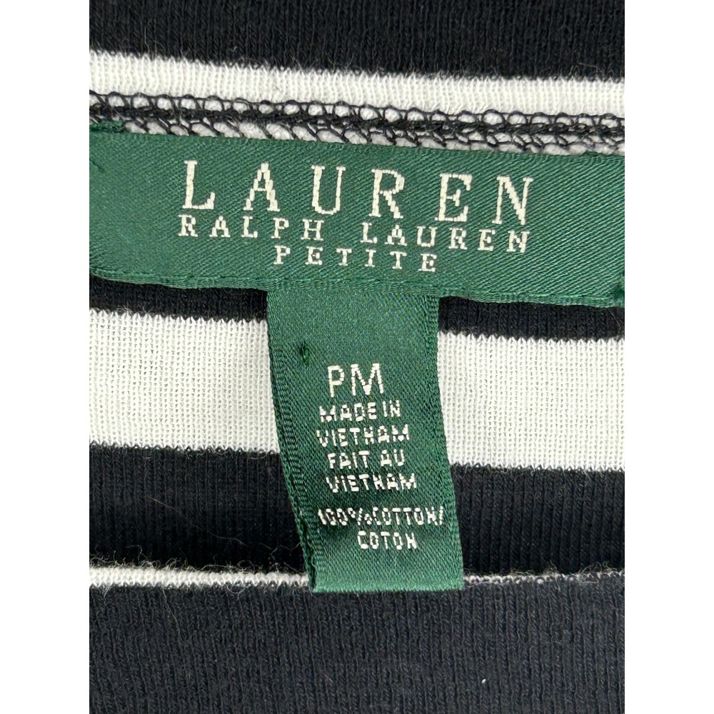 Lauren Ralph Lauren Petite Black White‎ Striped Boat Neck Zip Top PM Cotton - Picture 3 of 8